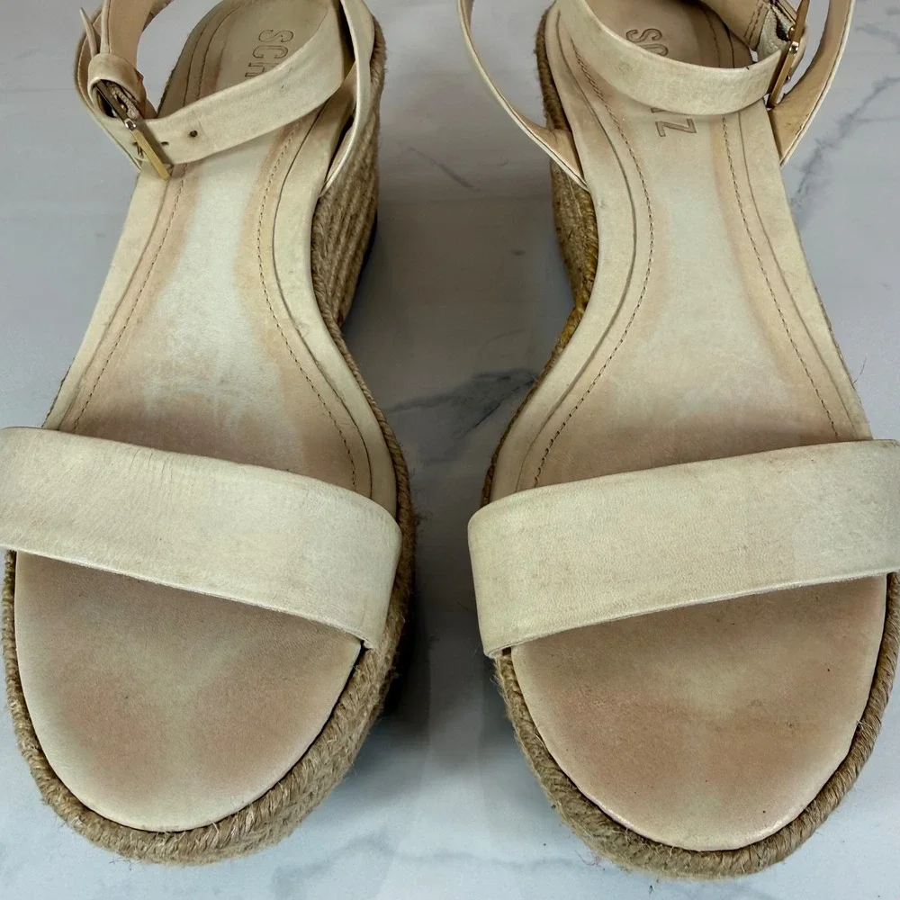 Schutz  Espadrille Wedge Sandals Womens 38/7.5 Gold Trim Cream Leather Summer